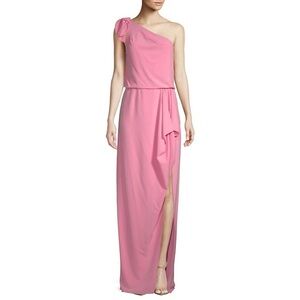 Halston Peony Crepe One Shoulder Pink Gown Maxi Dress
